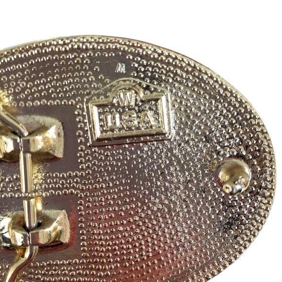 VNTG Western Belt Buckle Two Tone Silver Gold Oval Shaped Engraved Cowboy USA - Picture 8 of 8